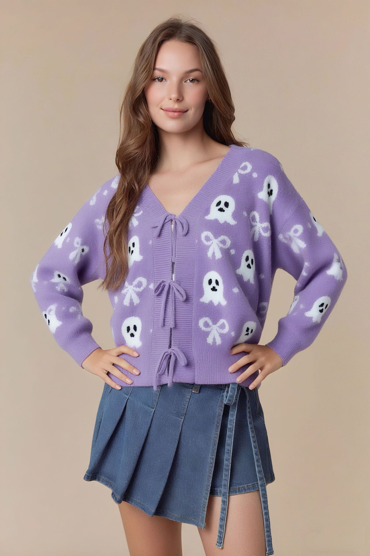 New Jacquard V-neck Cardigan Women's Long-sleeved Sweater