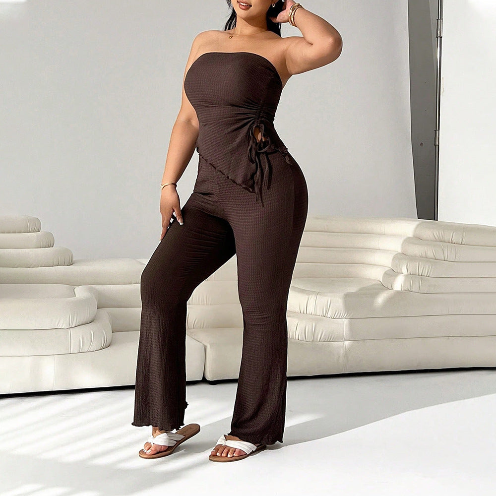 Strap-fit Tube Top Paired With Wide-leg Pants