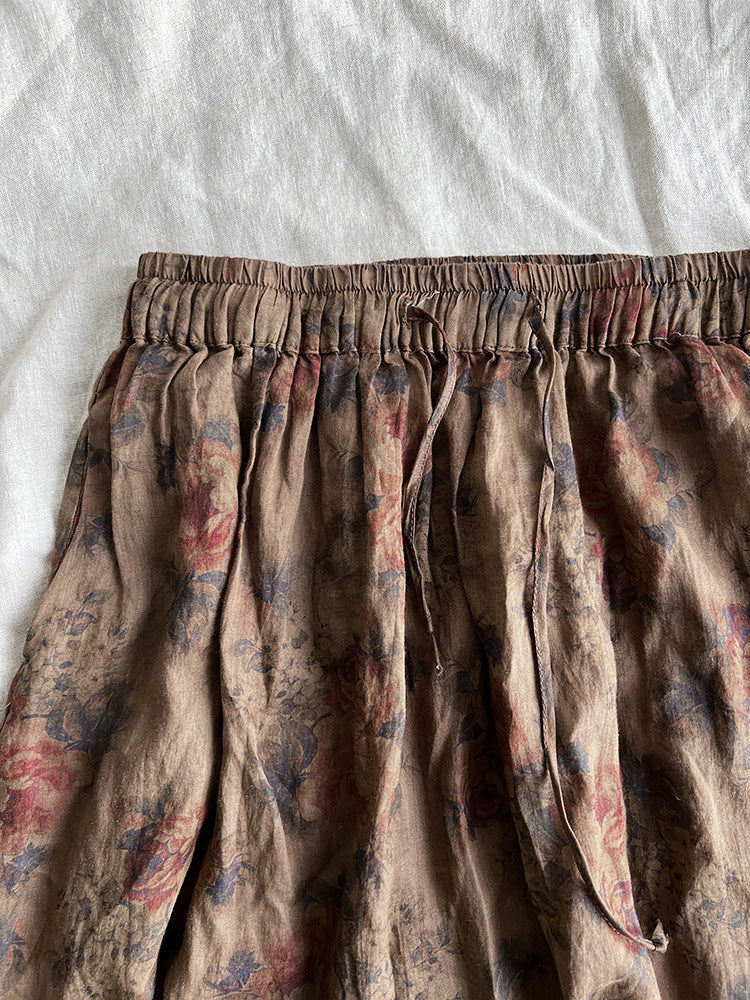 High-grade Printed High-count Pure Ramie Fine Linen Skirt