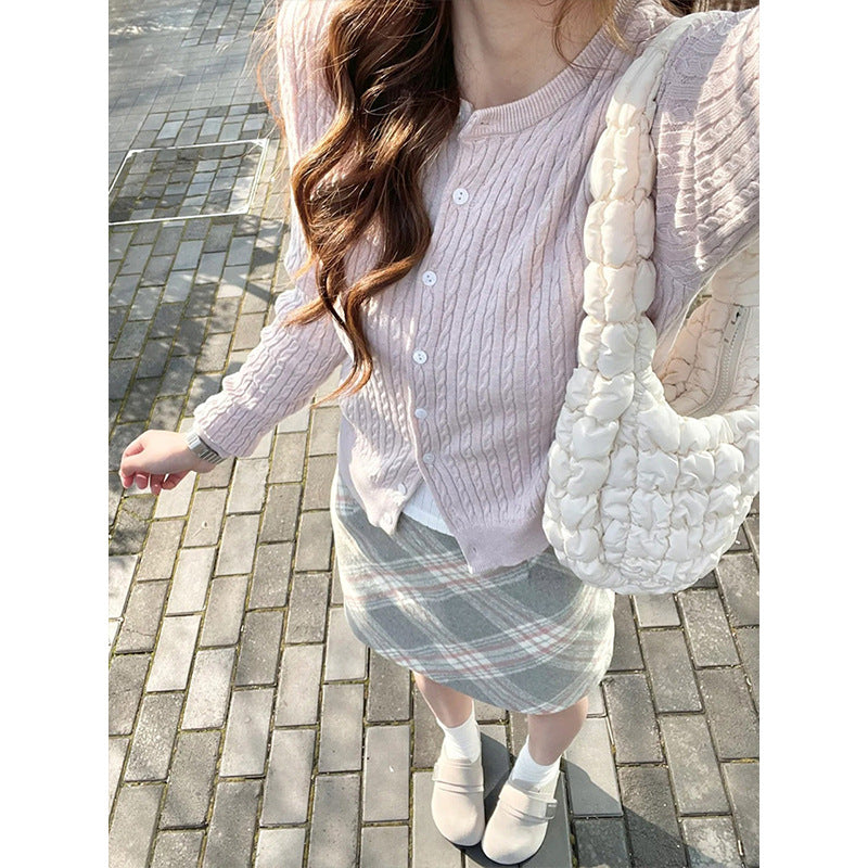 Womens High-Waisted Simple Wool Plaid Skirt