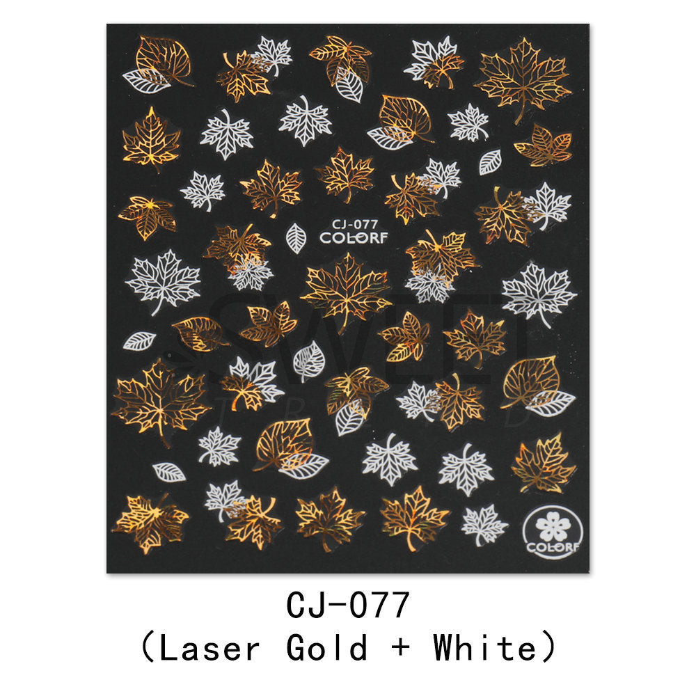 Nail Sticker Laser Golden Maple Leaf Letter Fan 3D