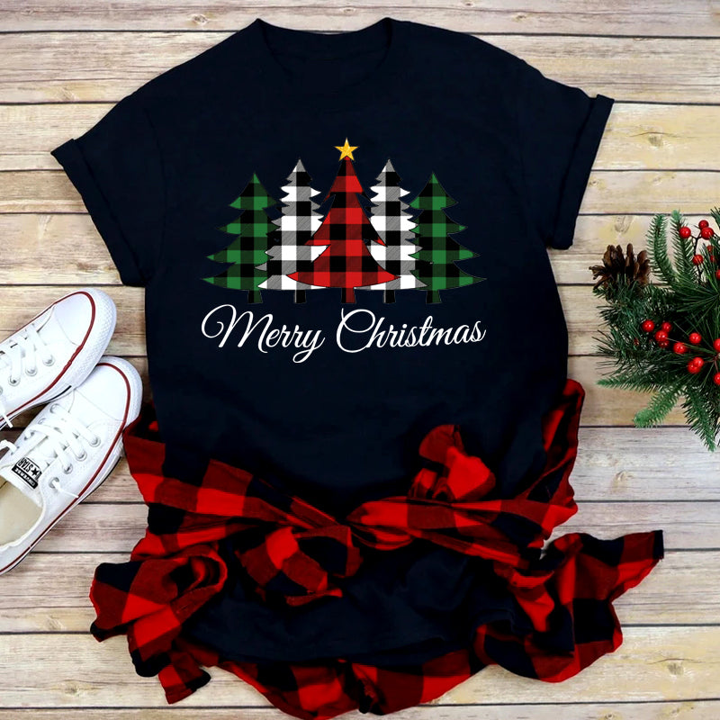 Foreign Trade Christmas Tree T-shirt Men And Women Red