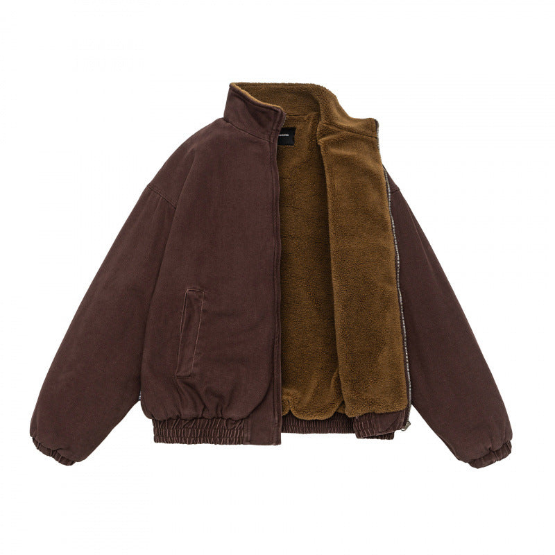 Retro Workwear Stand-up Collar Cotton-padded Clothes Thickened Coat