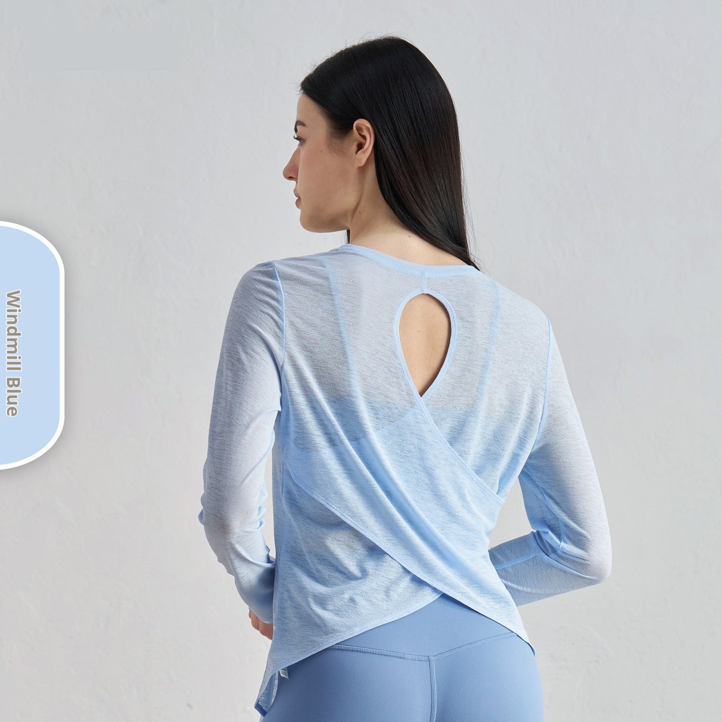 Thin Long Sleeve Loose Breathable Yoga Blouse Hollow-out Beauty Back Cross Hem Yoga Clothes