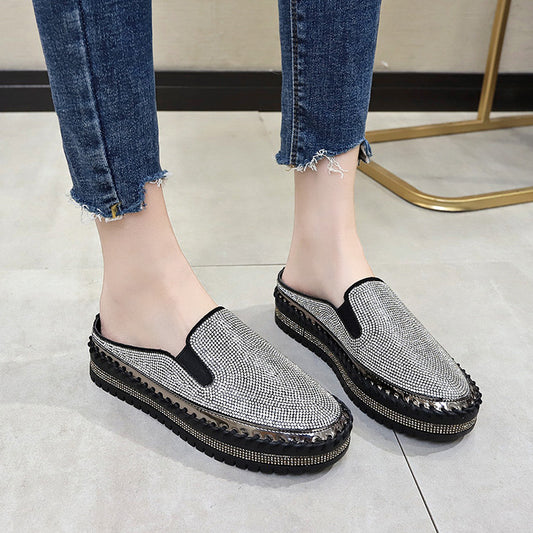 Fashionable All-match Heelless Casual Slip-on Half Drag Large Size Women's Shoes