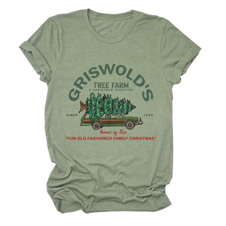 Christmas Tree Letters Fashion Short-sleeved Christmas Round Neck Women's T-shirt