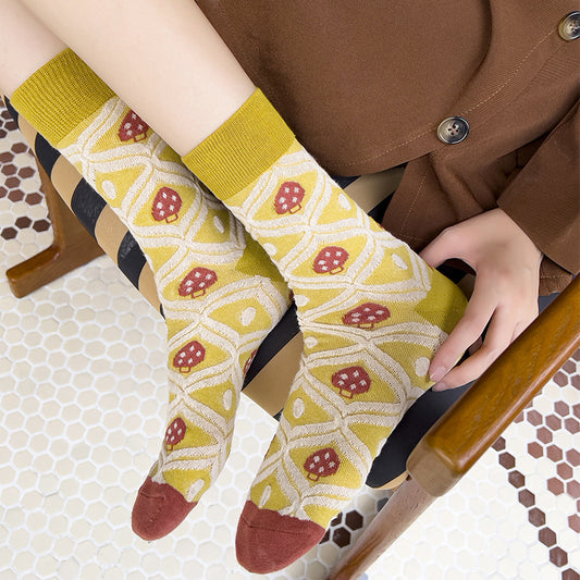 Retro Artistic Personality Flower Mushroom Tube Socks