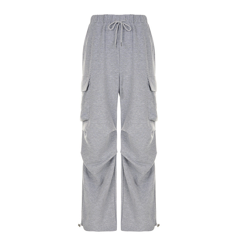 Autumn Sports Style Elastic Waistband Lace-up Casual Trousers