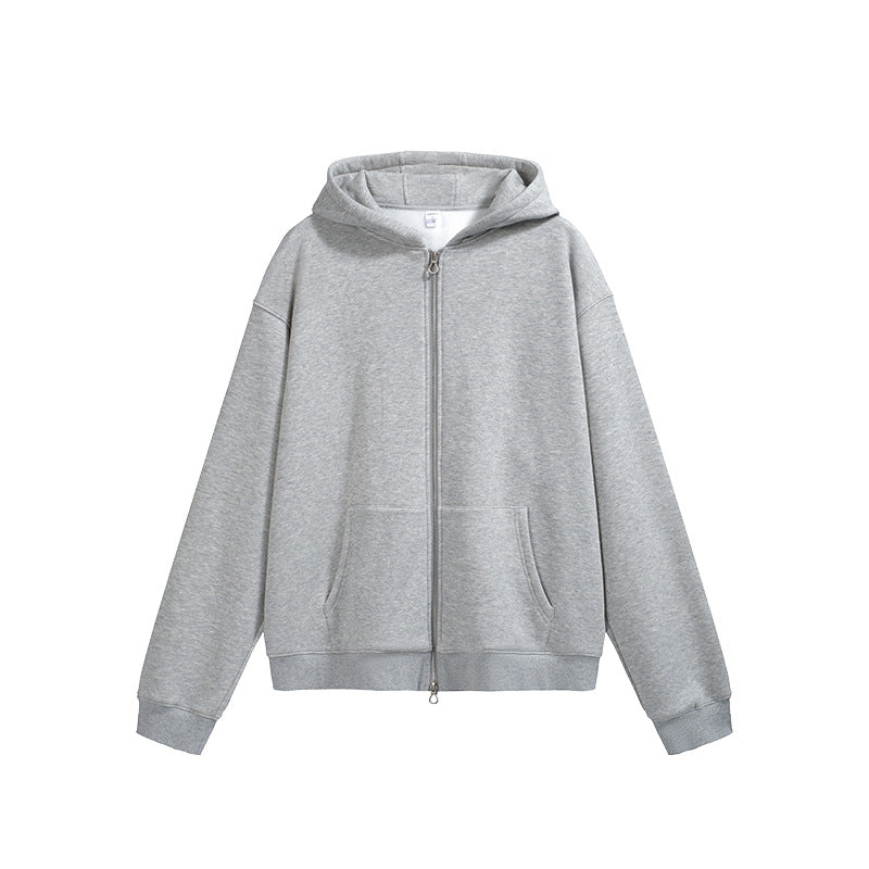 Flame Single-layer Fleece-lined Hooded Jacket Solid Color Double-headed Zipper Jacket