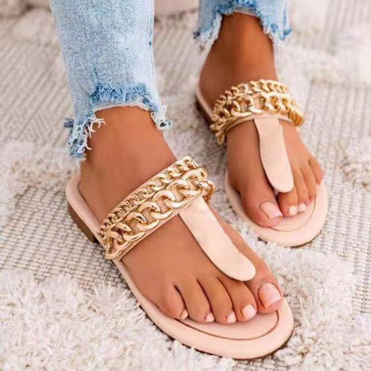 Flat Bottom Clip Shame Metal Chain Slippers