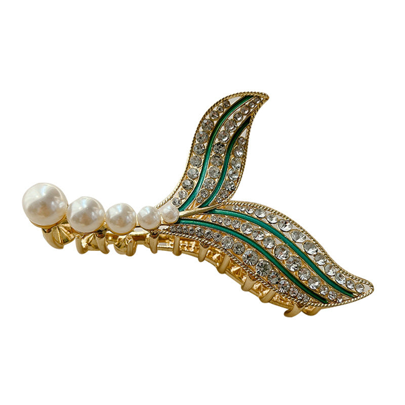 Pearl Fishtail Hairpin Back Head Advanced Rhinestone Clip