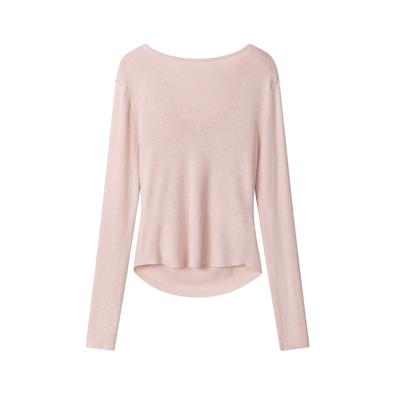 Sweet Pink 3D Butterfly Age-Reducing Knitted Top Long-Sleeve T-Shirt That Slims And Flatters Your Figure
