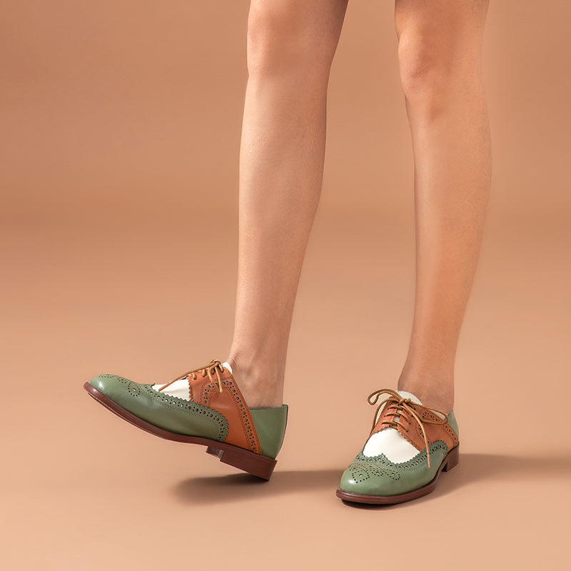Low Heel 40to43 Color Matching Burnt Flower Lace-up Shoes