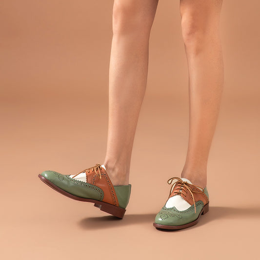 Low Heel 40to43 Color Matching Burnt Flower Lace-up Shoes