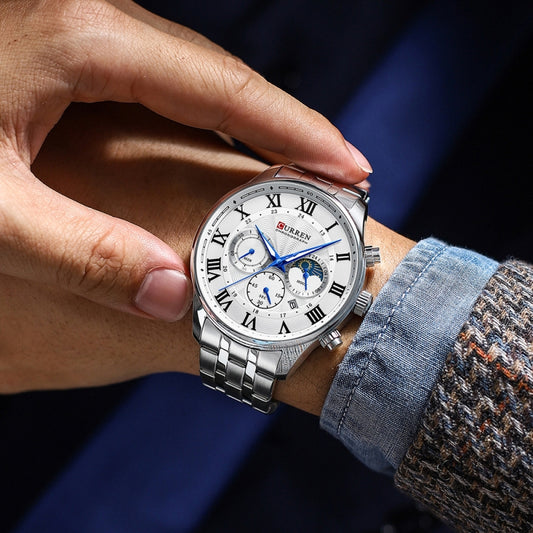 Calendar Steel Band Six-pin Sports Business Quartz Men's Watch
