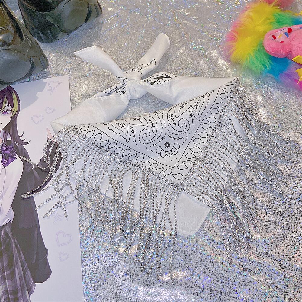 Rhinestone Chain Cashew Flower Hip Hop Square Scarf