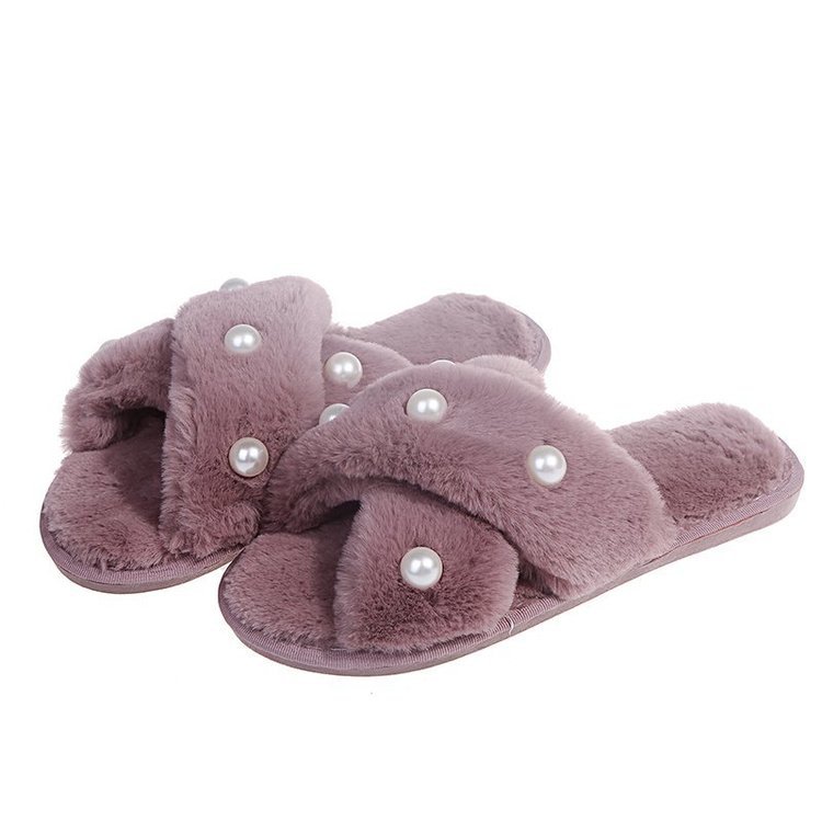 Women's Indoor And Outdoor Warm Pearl Cross Slippers
