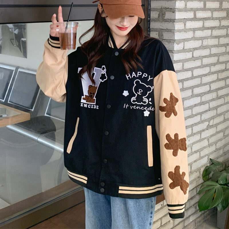 Autumn Embroidery Bear Trend Jacket Baseball Uniform