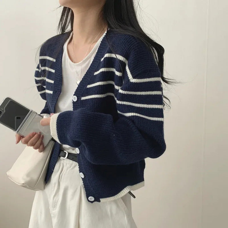 ChicV Collar Striped Cardigan Sweater Coat