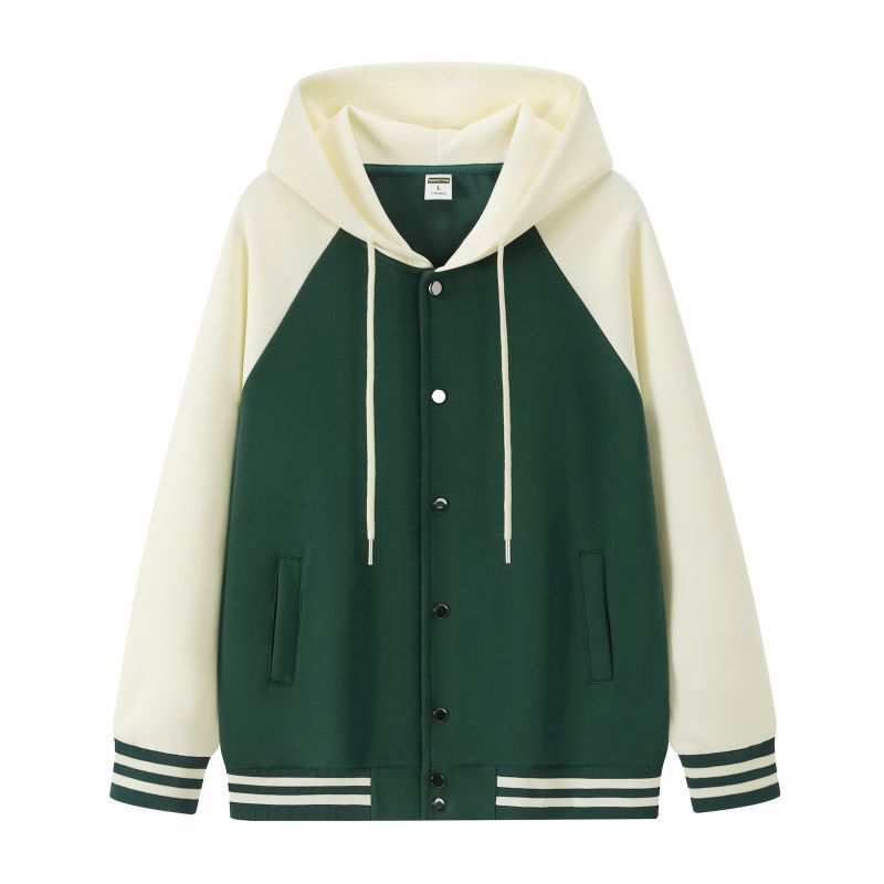 Trendy Cozy Cotton Color-blocked Loose-fitting Hooded Baseball Jacket For Fall And Winter