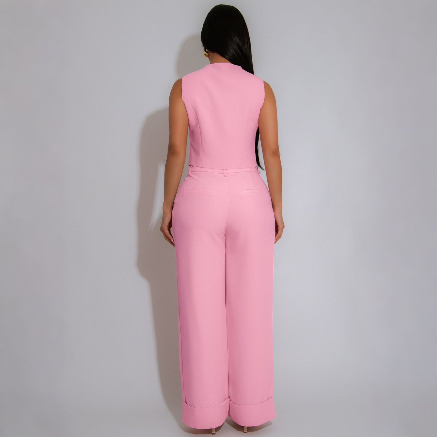 Stylish Minimalist Sleeveless Wide Leg Womens Suit