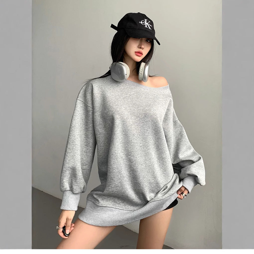 Efterår og Vinter Amerikansk Sweater Kvinder Design Off-shoulder Løs Casual