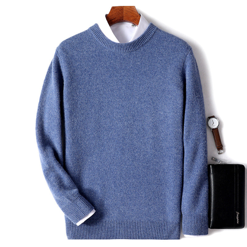 Mænds tykke pullover fåreuldssweater løs rundhals ensfarvet sweater