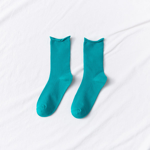 Women's Mid-tube Socks Thin Candy Color Rolled Edge Cotton