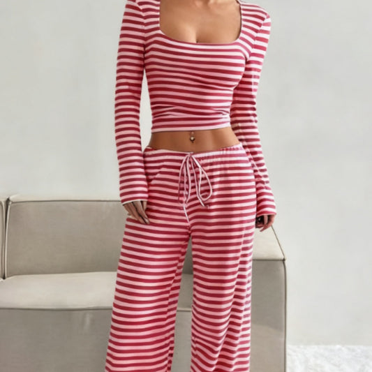 Women's Versatile Striped Knitted Slim Fit Suit