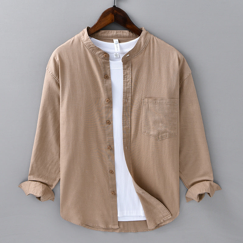 Spring And Summer Long Linen Sleeves Shirt Men's Casual Versatile Stand Collar Cotton And Linen Chinese Style