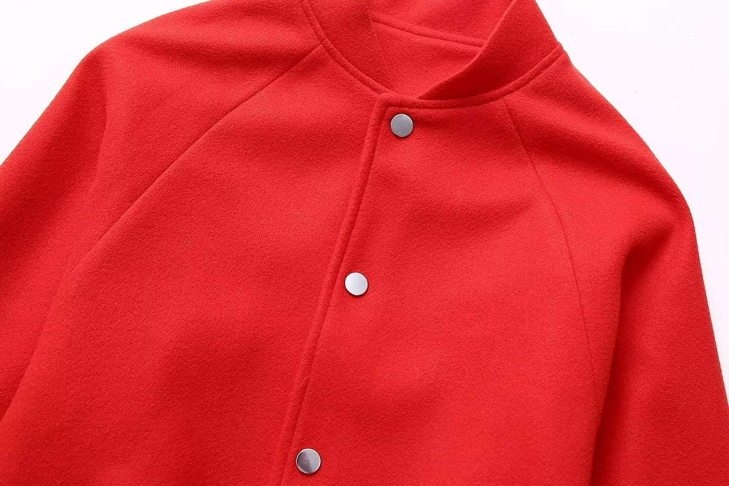 Red Stand-up Collar Fashion Casual Woolen Baseball Uniform Jacket