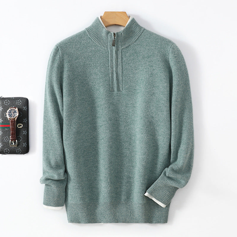 Men's Mid-length Zip-up Honeycomb-knit Thickened Sweater