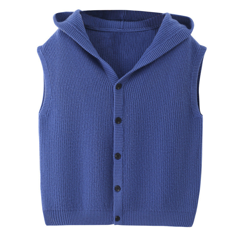 Hooded Cardigan Men's Waistcoat Pure Wool Sleeveless Knitted