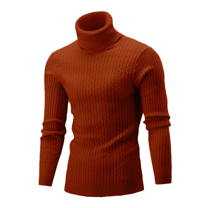 High Neck Fried Dough Twist Long Sleeve Men's Casual Sweater