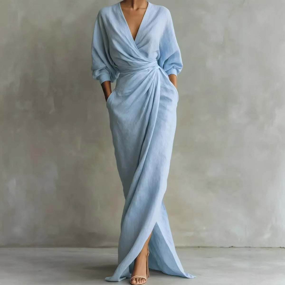 Womens V-neck Waist-cinching Dress