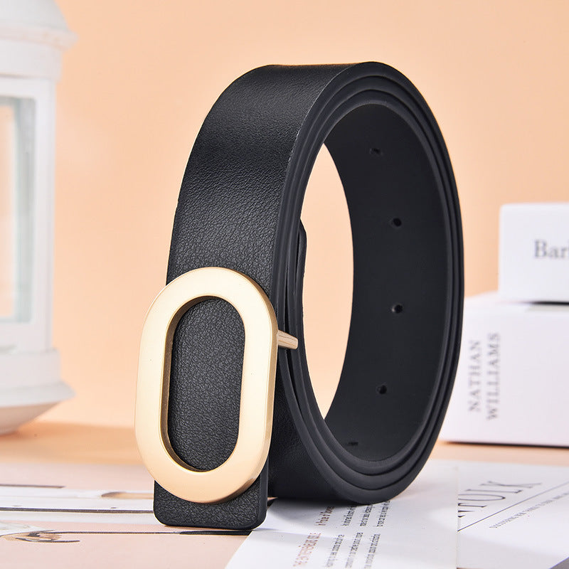 Simple And Versatile Oval Alloy Buckle Ladies Belt