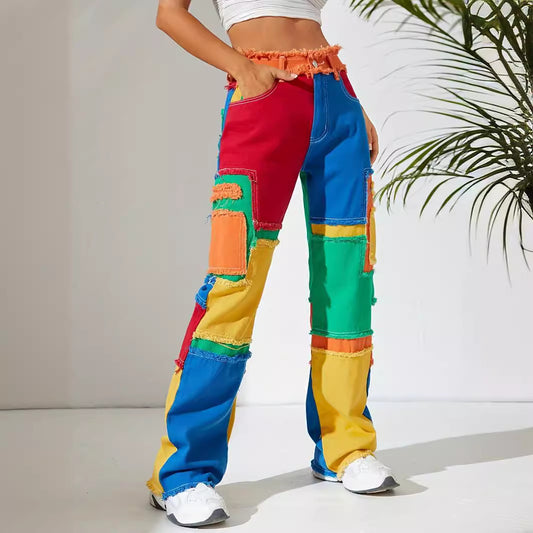 High Waist Loose Straight-leg Denim Trousers For Women