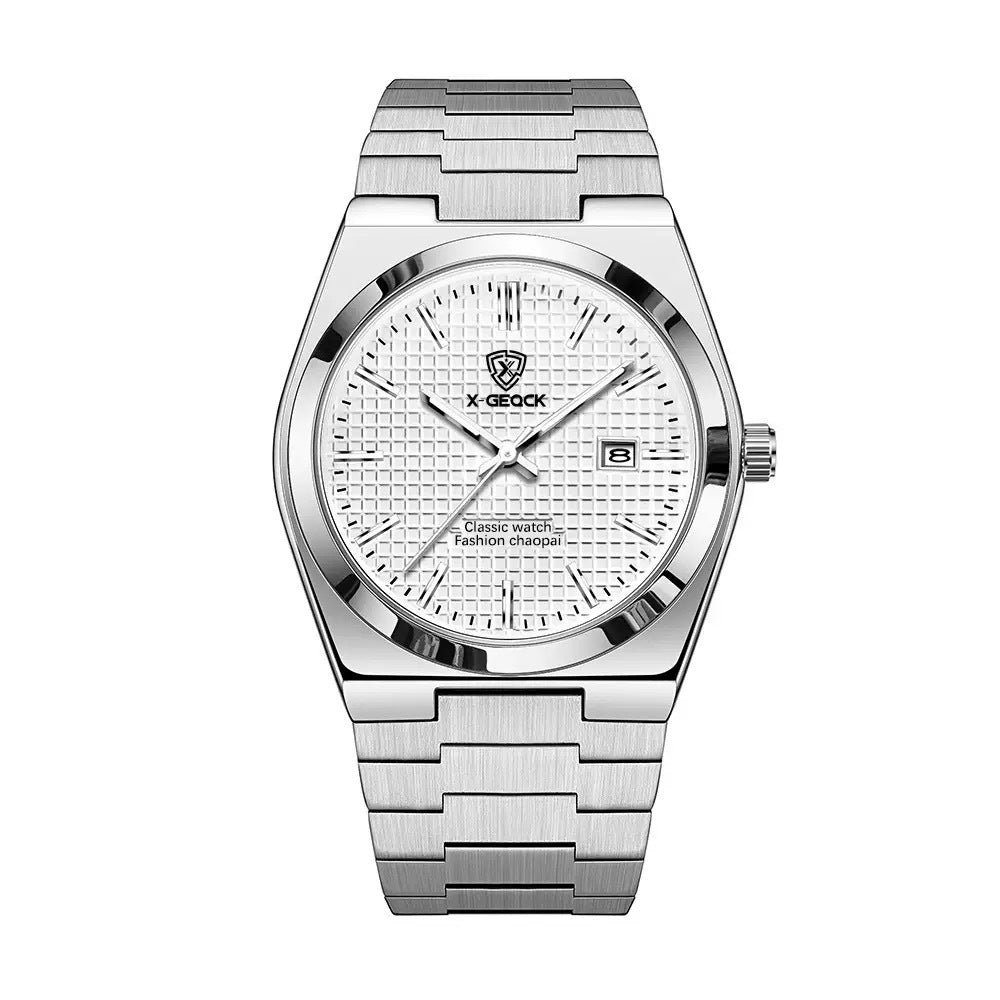 Men's Watch Quartz Simple Fashion Wrist Watch Steel Belt Waterproof Calendar Genuine Goods