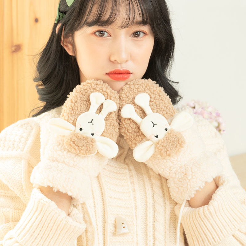 Women's Warm Cycling Gloves Cute Plush Neck