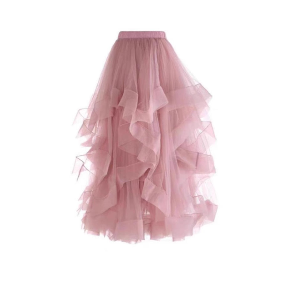 Mesh Design Skirt Slimming High Waist Tiered Dress