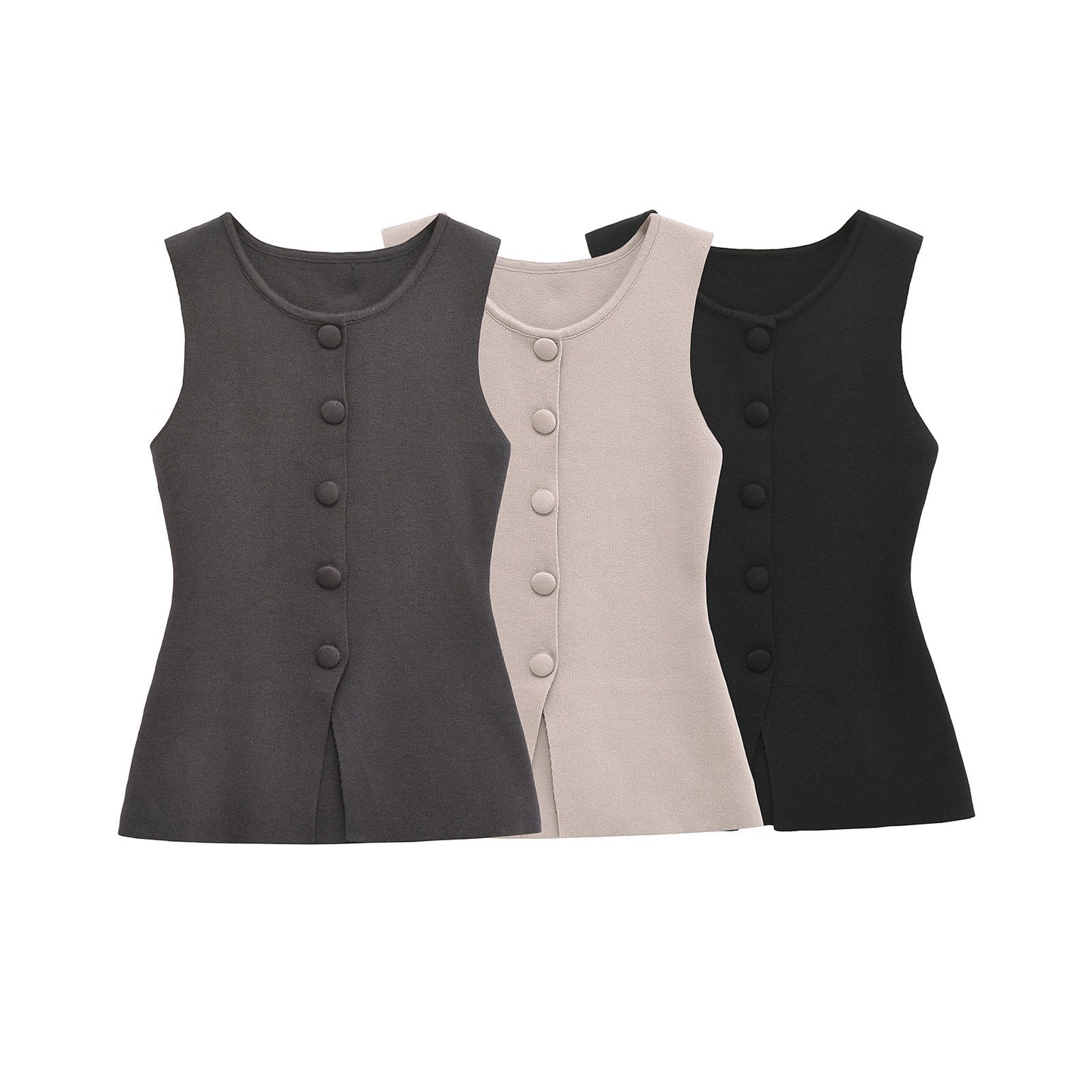 Fashionable Soft Decorated Row Button Vest Top