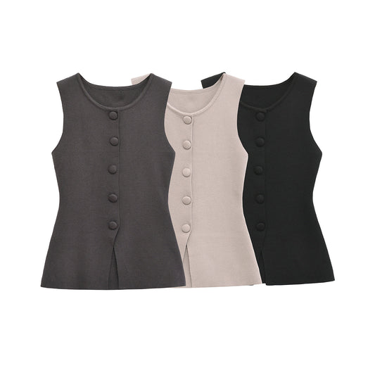 Fashionable Soft Decorated Row Button Vest Top