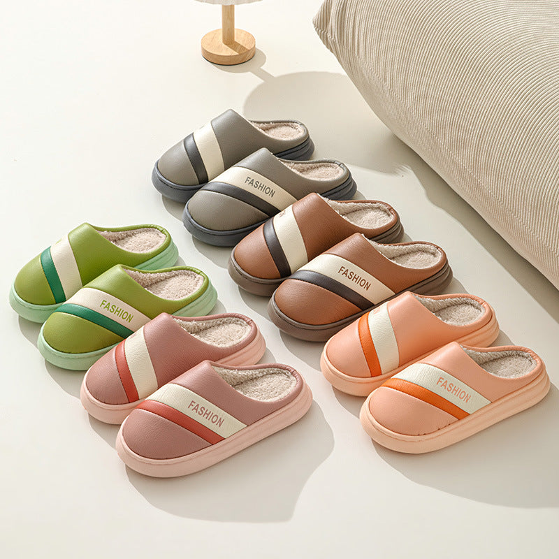 Women's Poop Leather Cotton Slippers