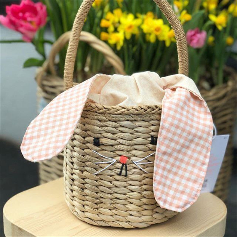 Children's Cartoon Big Ear Rabbit Straw Rattan Bag Decoration Props