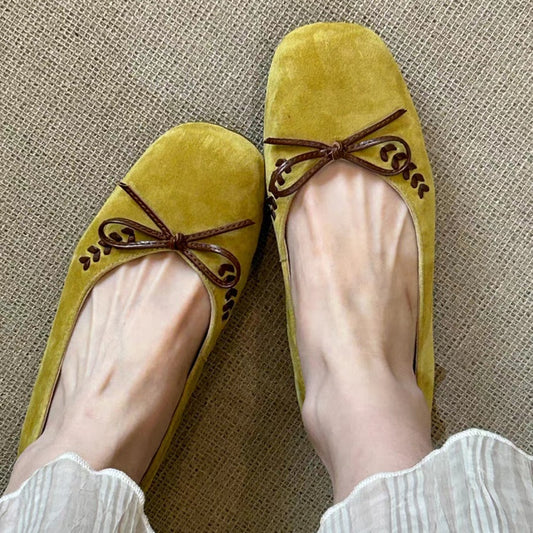 French Style Bow Mary Jane Shoes For Women, Hidden Wedge Heel, Gentle Style Loafers, Square Round Toe, Low-Cut Flats