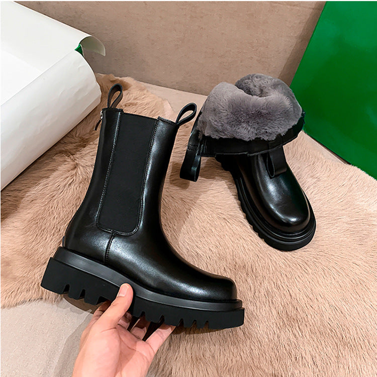 Women's Fleece Warm Leather Martin Boots