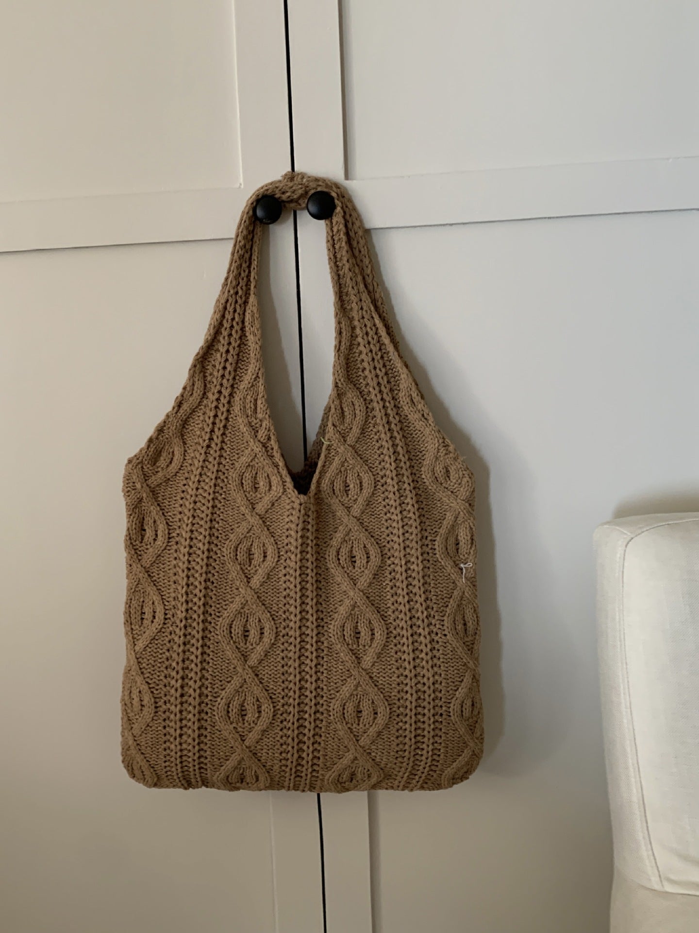 Retro Strikket Taske Håndlavet Uld Vævning