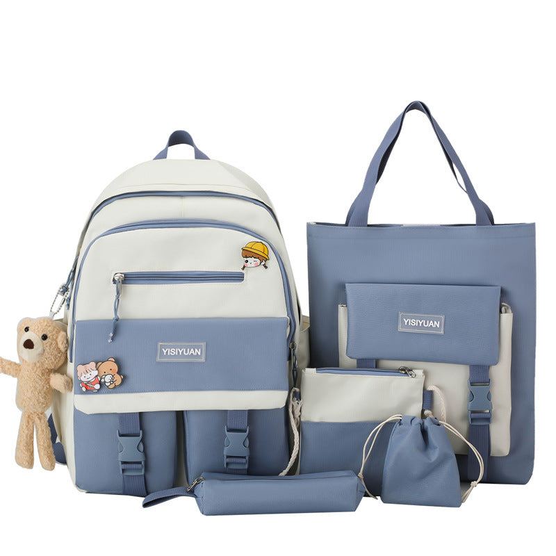 High Capacity Nylon Backpack For Middle School Students, Five Piece Set