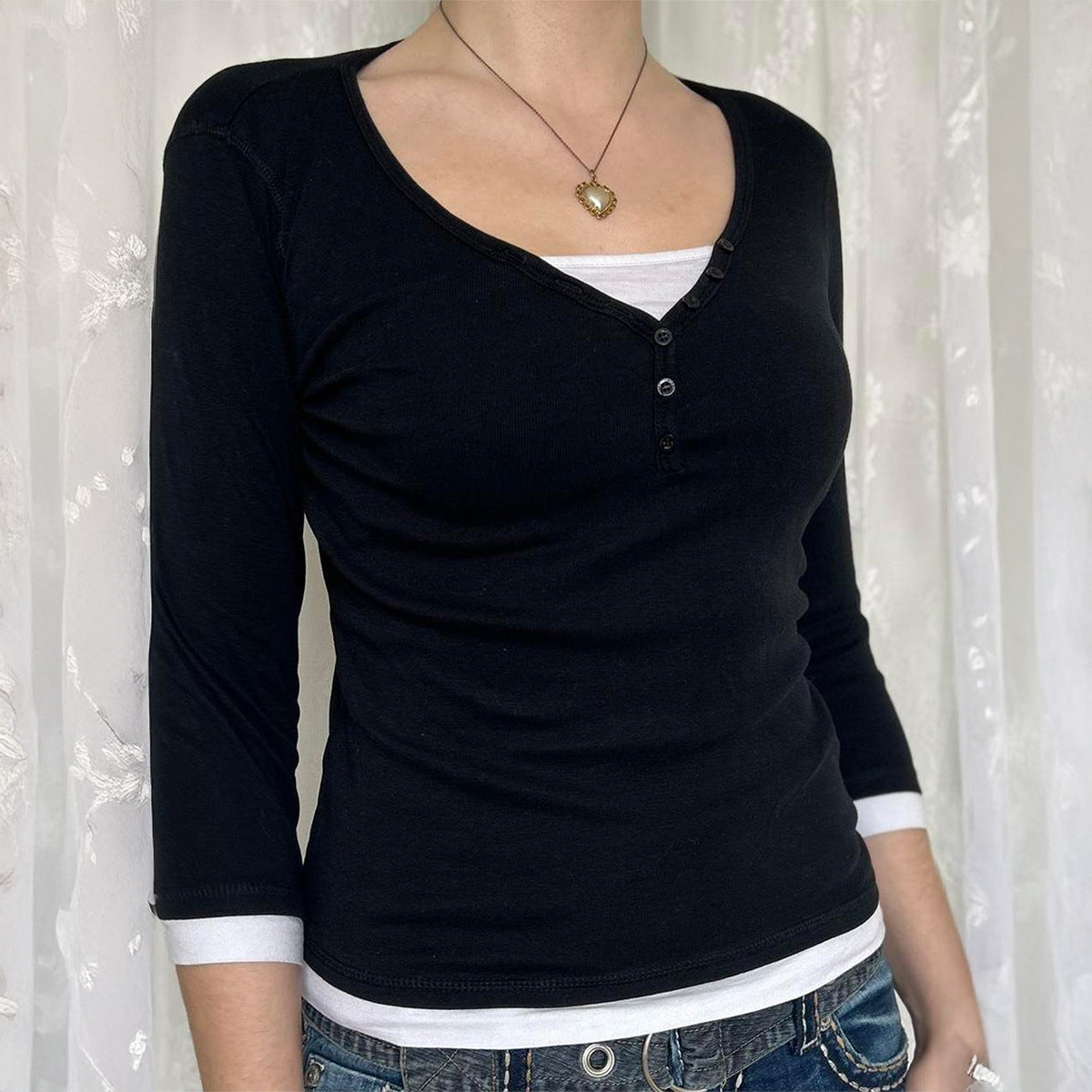 Minimalistisk Langærmet Undertrøje T-shirt til Kvinder