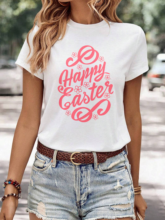 Women's Minimalist Printed Casual Round Neck Short Sleeved Shirt